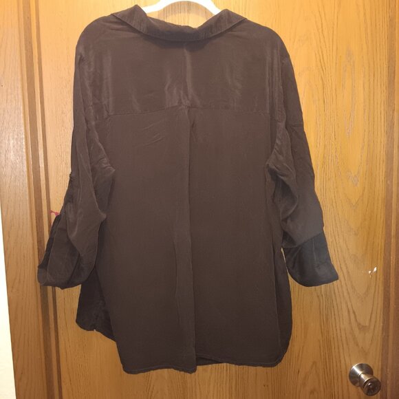 Eileen Fisher Woman black silk drape U-neck popover blouse plus size 2X - Picture 4 of 10